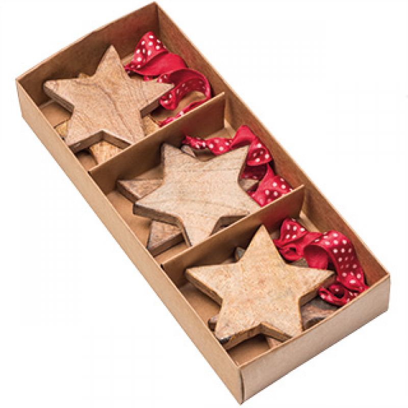 Set of 6 Hanging Wooden Stars 24 x 10 x 4.5cm