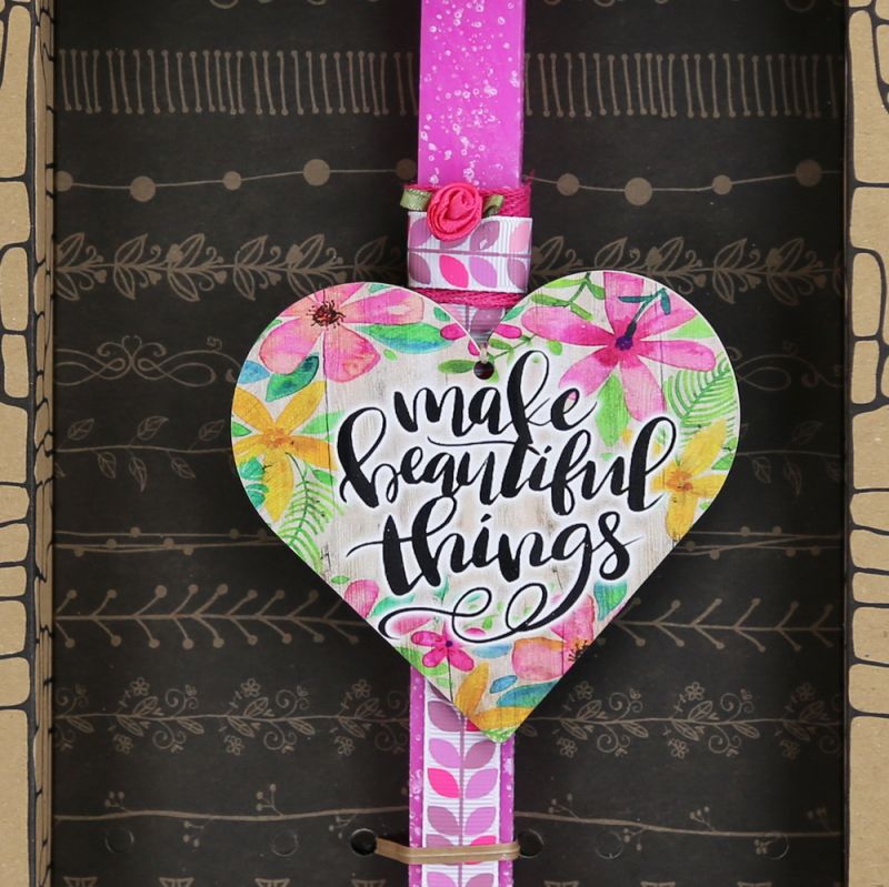 Easter Candle floral wooden heart