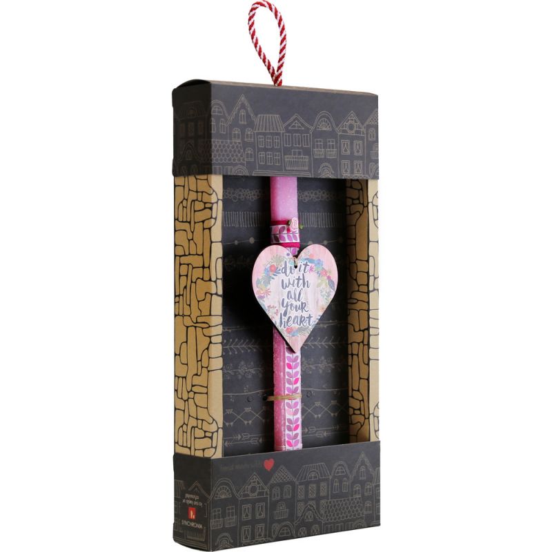 Easter Candle floral wooden heart
