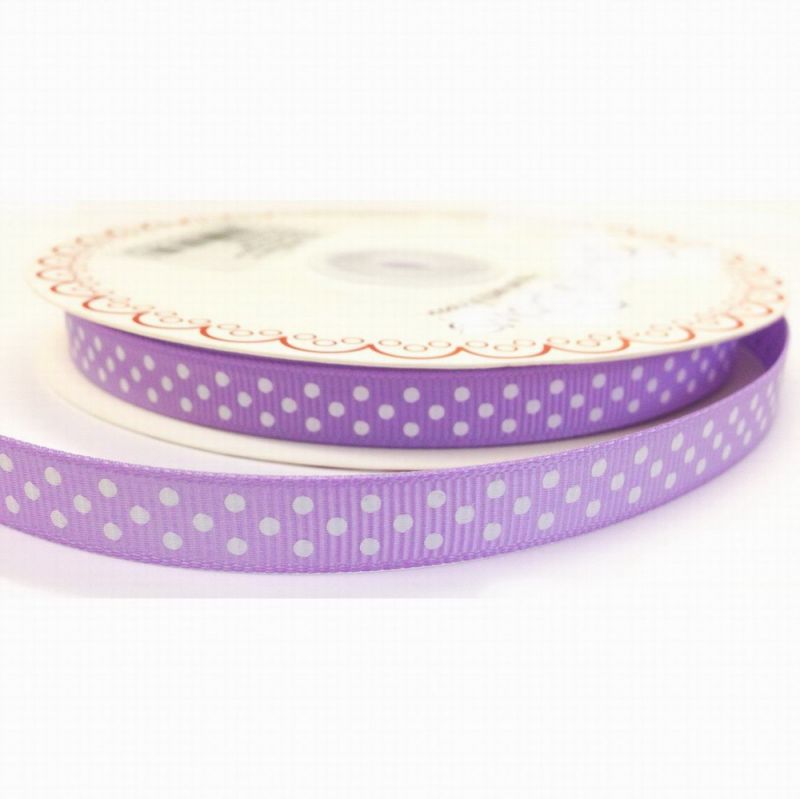 25 meter Lilac 9mm Ribbon With White Polka  Dot
