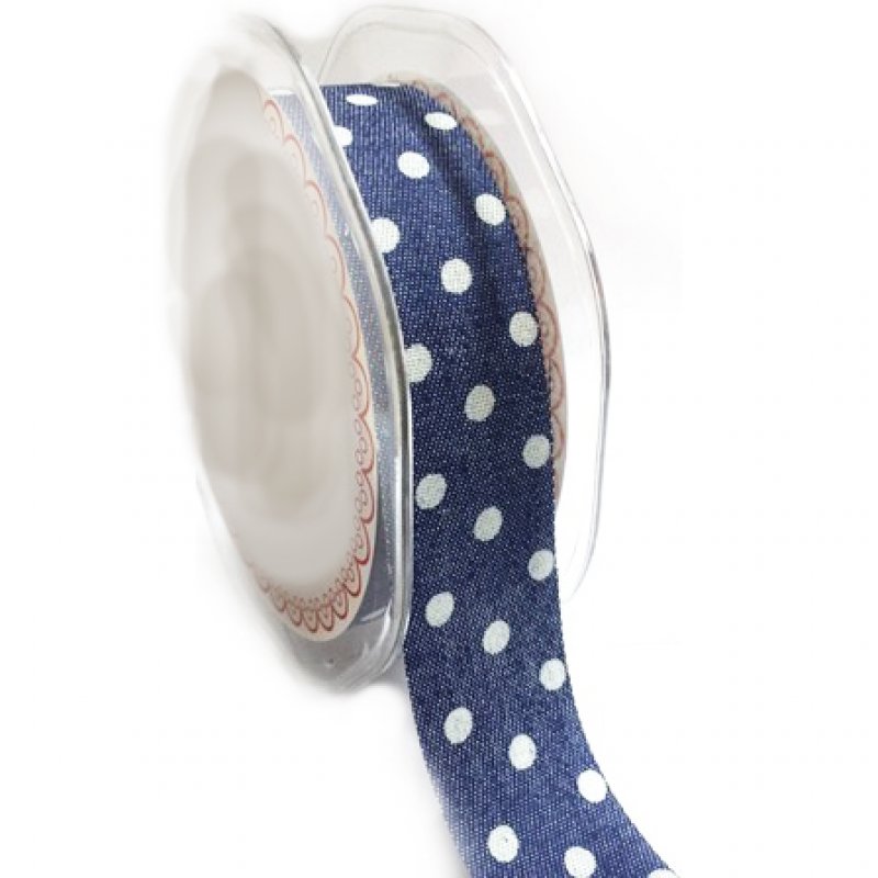 15 meter Navy Mini Polka 25mm Dot Denim