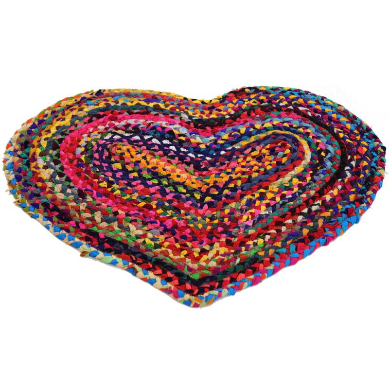 Recycled cotton braided heart shaped rug, 90 x 60cm