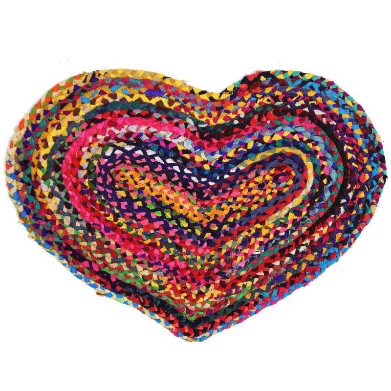 Recycled cotton braided heart shaped rug, 90 x 60cm