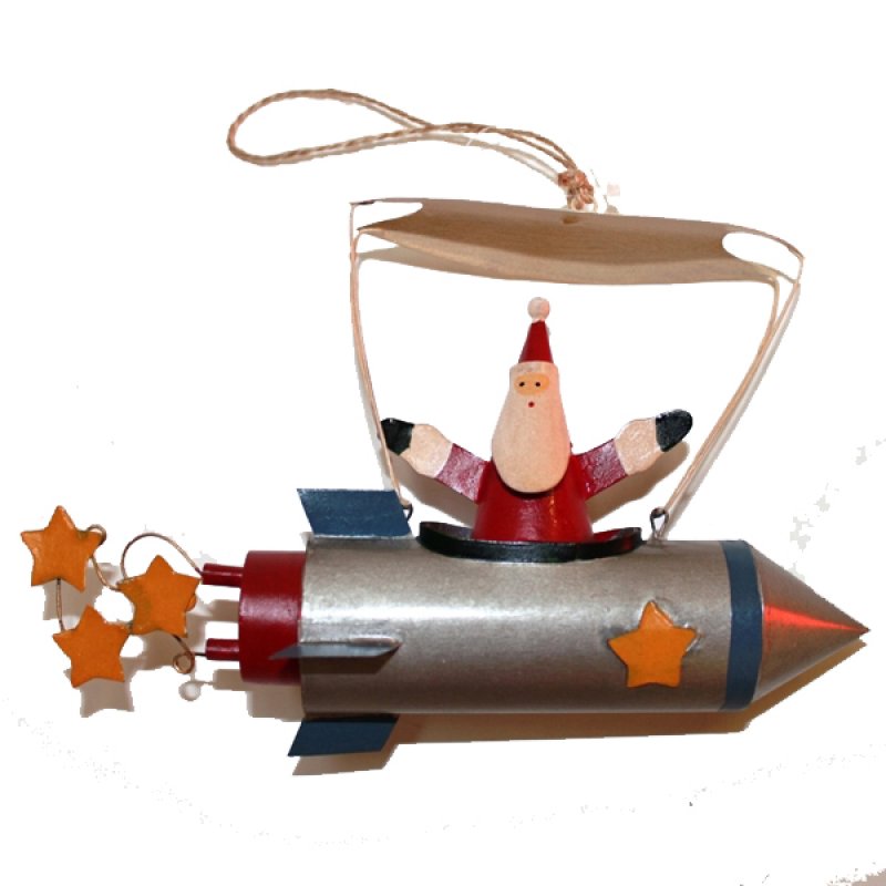 Santa in silver rocket 7.25cm