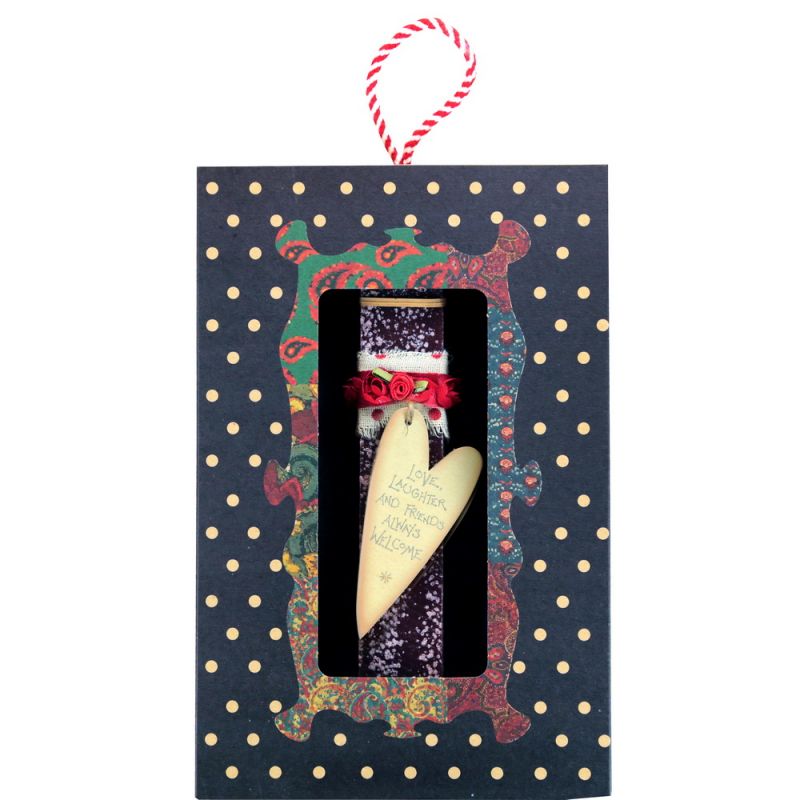 Easter Candle -Cream heart tag-Love,laughter always welcome