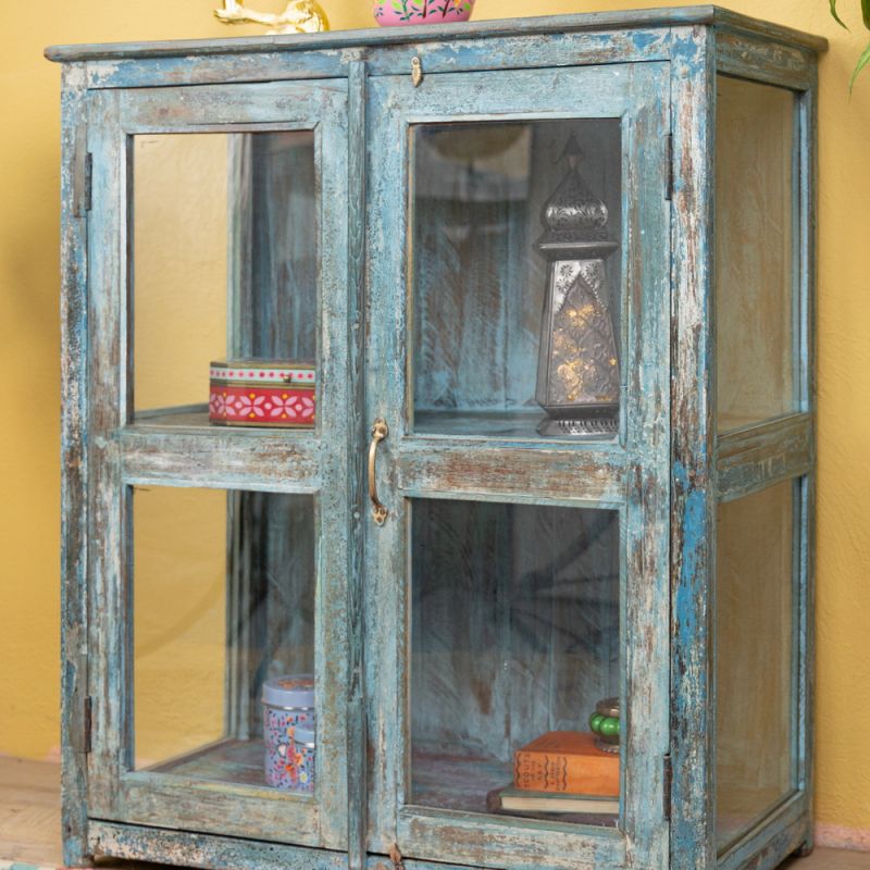 Βιτρίνα Vintage μπλε  85x45x100εκ.