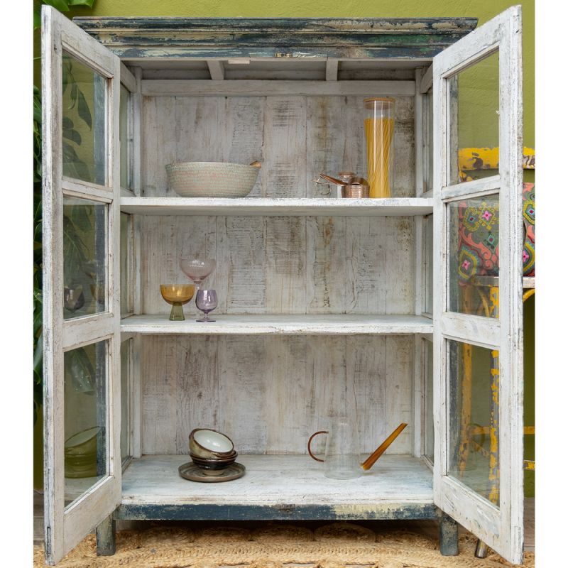 Βιτρίνα Vintage γαλαζοπράσινη 106x51x144εκ.