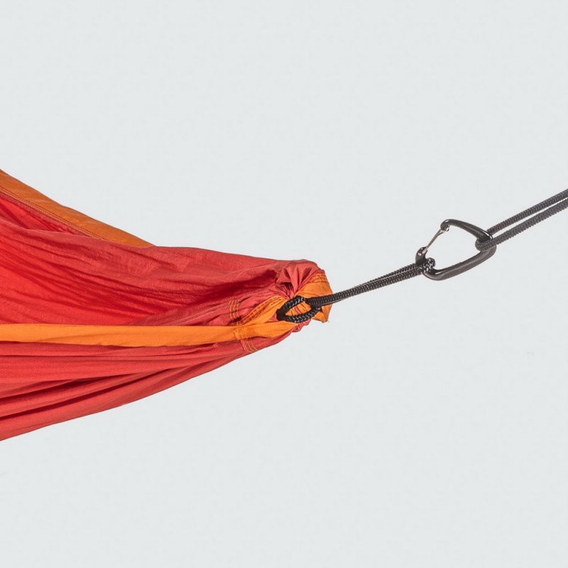 Orange & red hammock made from old silk parachutes