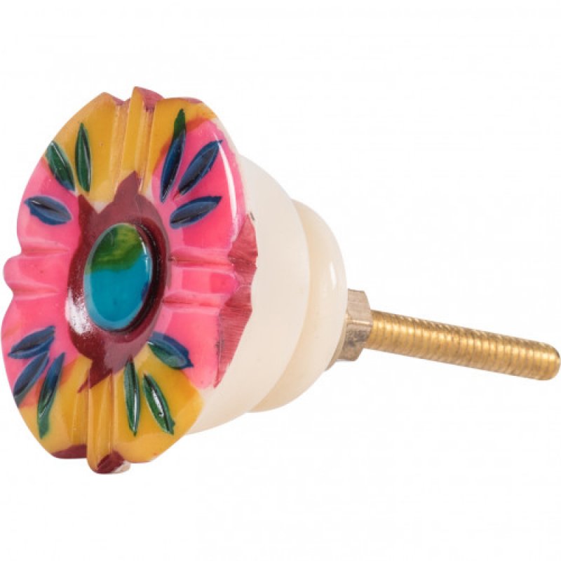 Pink and yellow hand painted door knob 