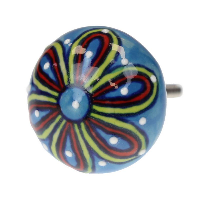 Knob ceramic flower 4cm - Light blue