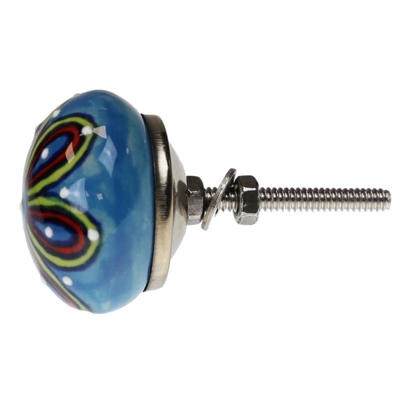 Knob ceramic flower 4cm - Light blue