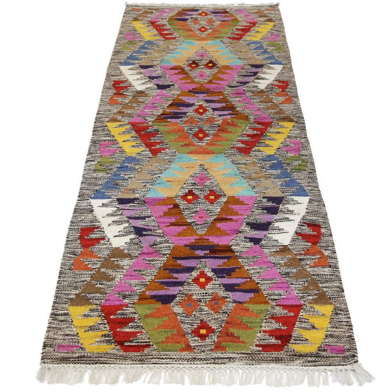 Aztec multi diamond handloom kilim rug 75 x 200cm