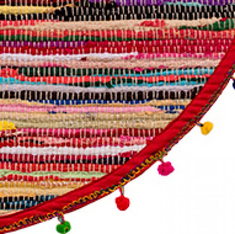 Round Rag Rug with Pom Poms 90cm