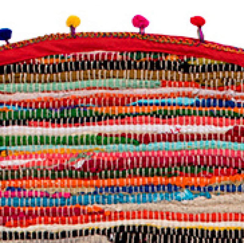 Round Rag Rug with Pom Poms 90cm