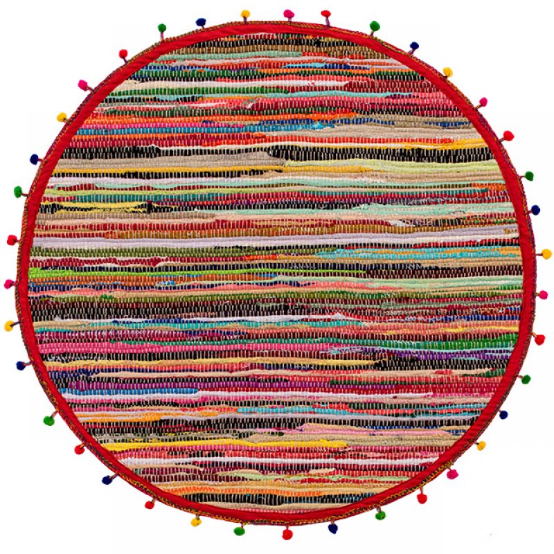 Round Rag Rug with Pom Poms 90cm