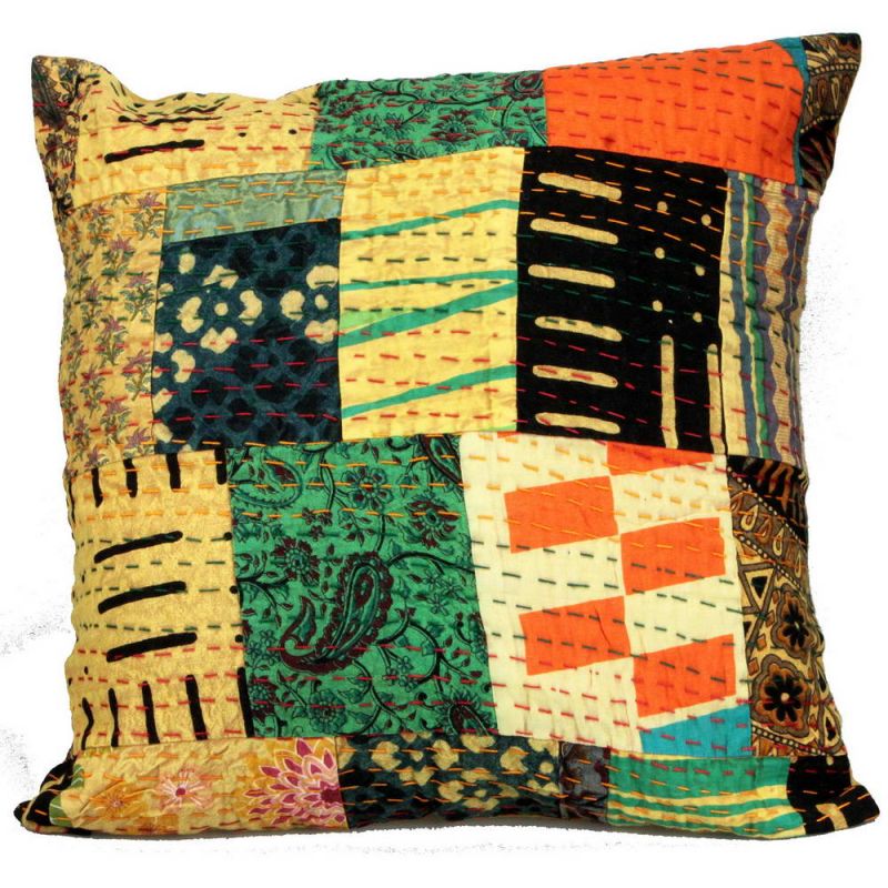 Kantha Stitched Cotton Patchwork Cushion 50 x 50cm