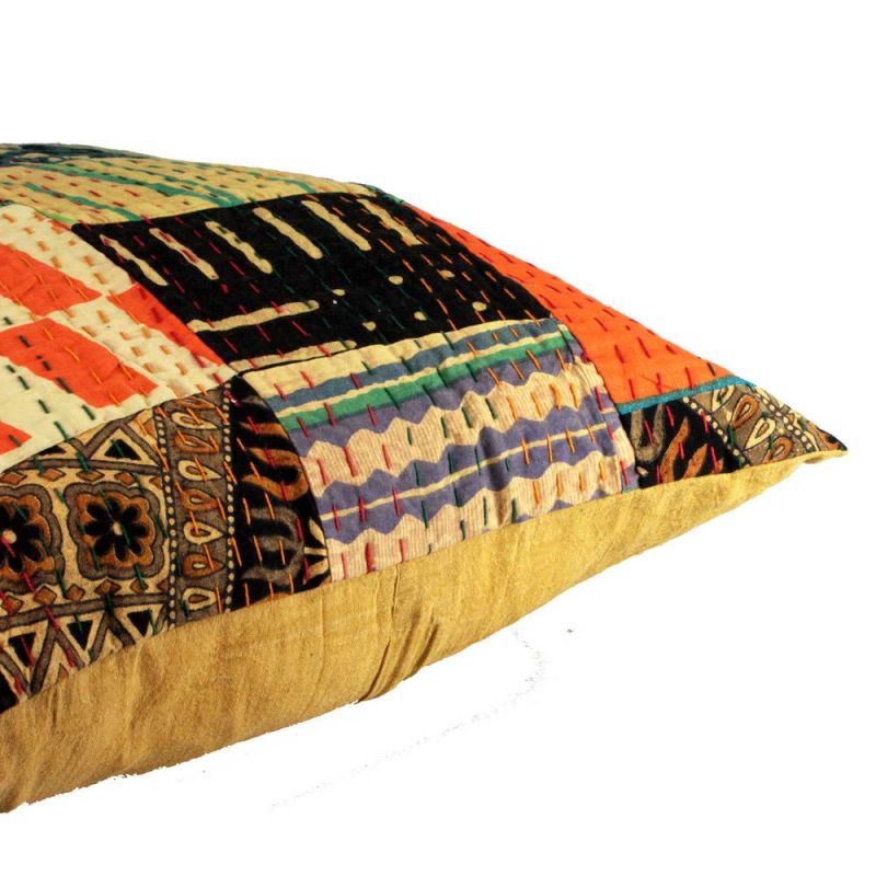 Kantha Stitched Cotton Patchwork Cushion 50 x 50cm