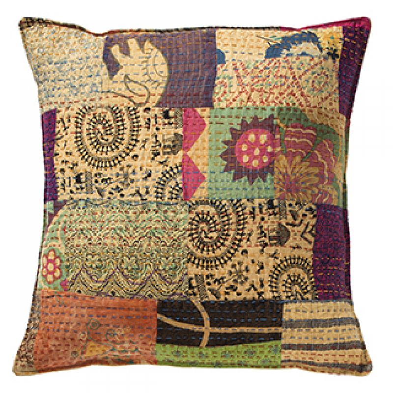 Kantha Stitched Cotton Patchwork Cushion 50 x 50cm