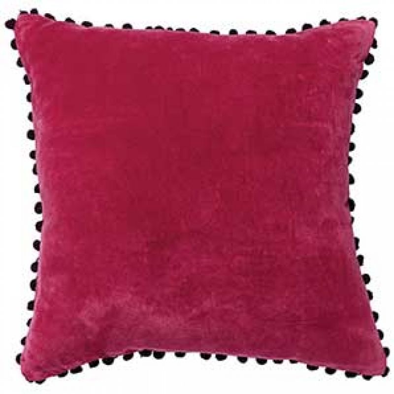 Cotton Velvet Cushion With Pom Poms 45 x 45cm